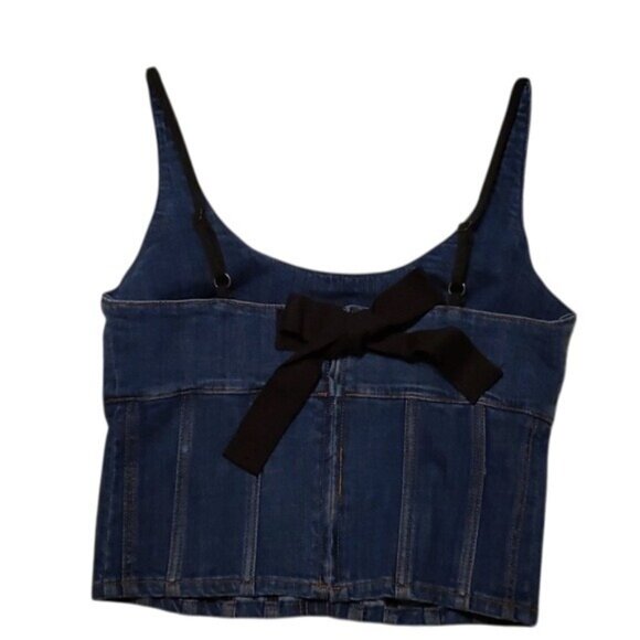 Maeve Denim Corset Top With Bow Detail Adjustable Straps Scoop Neck Womens US 12 - Picture 3 of 9